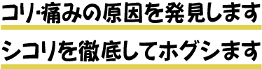 コリ・痛みの原因を発見します シコリを徹底してホグシます